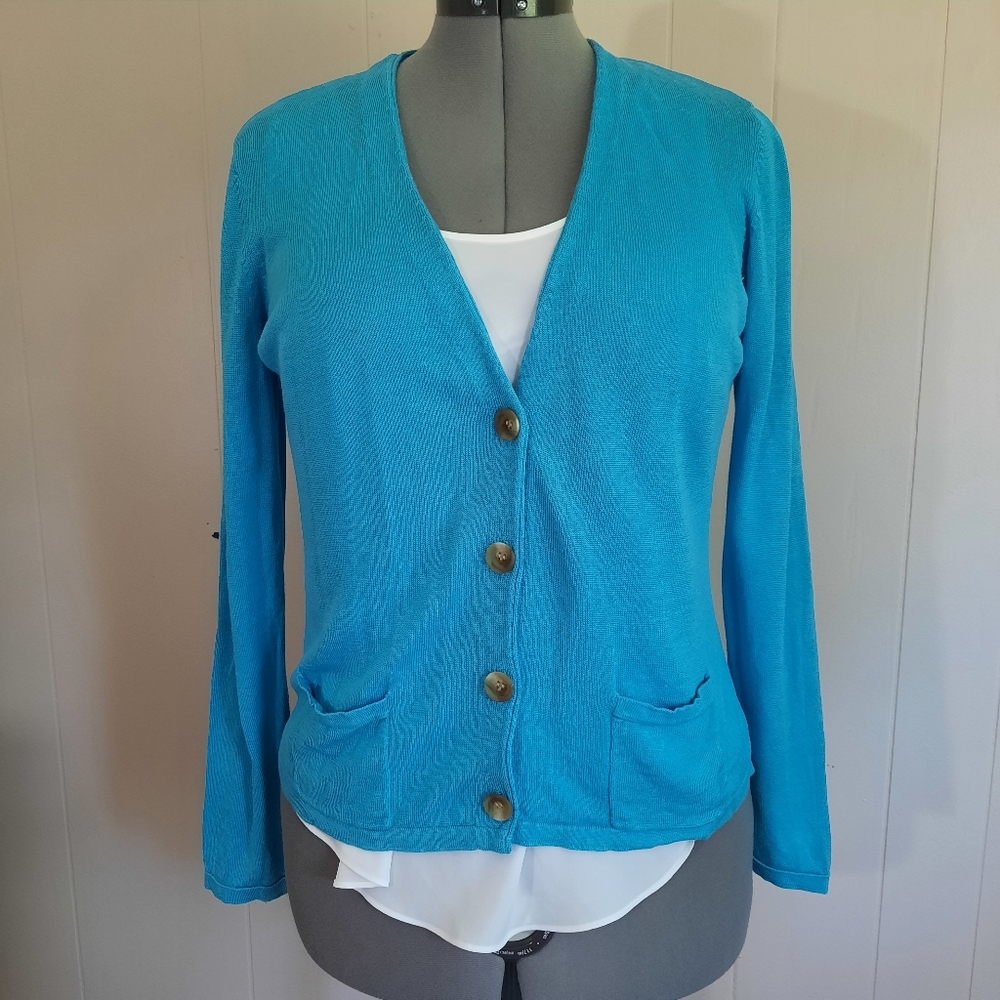 J. Jill Cardigan Linen Blend Lightweight Pockets M